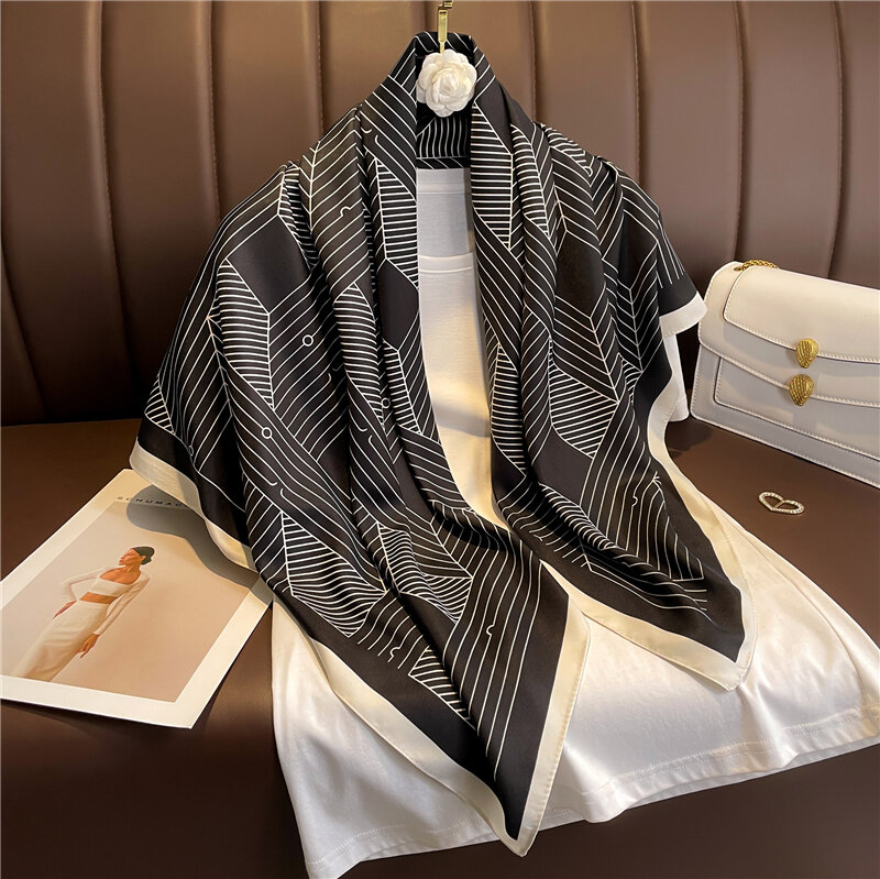 Pañuelo cuadrado de seda de sarga 2022 para mujer, bufanda de marca de lujo, Hijab, chal, diadema, Foulard
