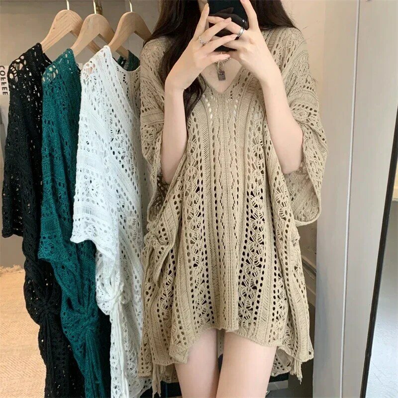 2024 New Reducing Age Top Slimming Fashionable Cut Out Knit Shirt Women Summer T-shirt Versatile Cover Up Clothes