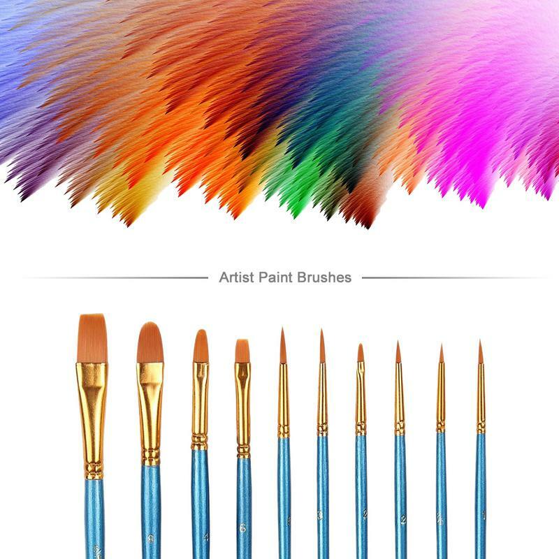 Paint Brushes For Watercolor 10PCS Nylon Hair Paint Brushes For Watercolor Artist Professional Kits For Acrylic Rock Painting
