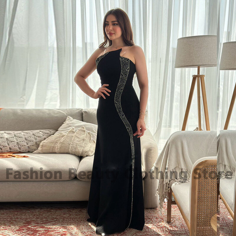 Zeemeermin Avondjurken Strapless Met Kralen Gedrapeerde Sexy Vloer Lengte Saudi Arabische Vrouwen Promjurk Dubai Vestidos De Gala