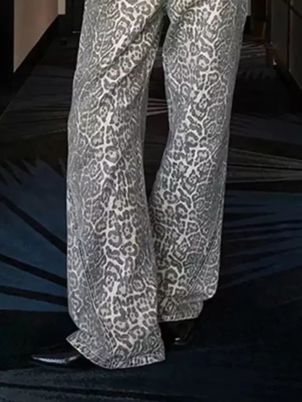 빈티지 시크한 하이 웨이스트 기본 레오파드 무늬 여성 청바지, 클래식 스트리트웨어, 하라주쿠 Y2K 캐주얼 루즈 심플 여성 바지, 신상