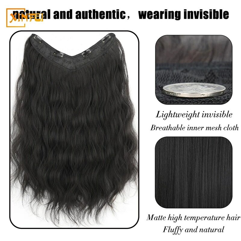 Peruka syntetyczna damskie długie włosy typu kromka do przedłużania włosów bezśladowe, niewidoczne, puszyste włosy zwiększające falowanie wody kawałek peruki