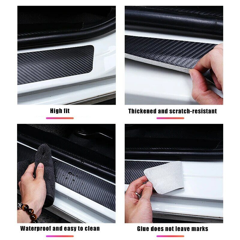Carbon Fiber Car Front Rear Anti Scratch Sticker Door Threshold Decals Sill Protective Strips for Skoda ENYAQ Logo Decoration