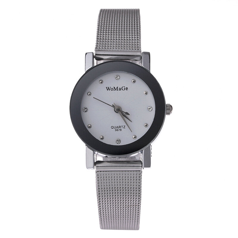 Montre Femme Womage นาฬิกา Casual ผู้หญิงนาฬิกาตาข่ายเงินนาฬิกาข้อมือควอตซ์สุภาพสตรีผู้หญิงที่ดีที่สุดของขวัญ