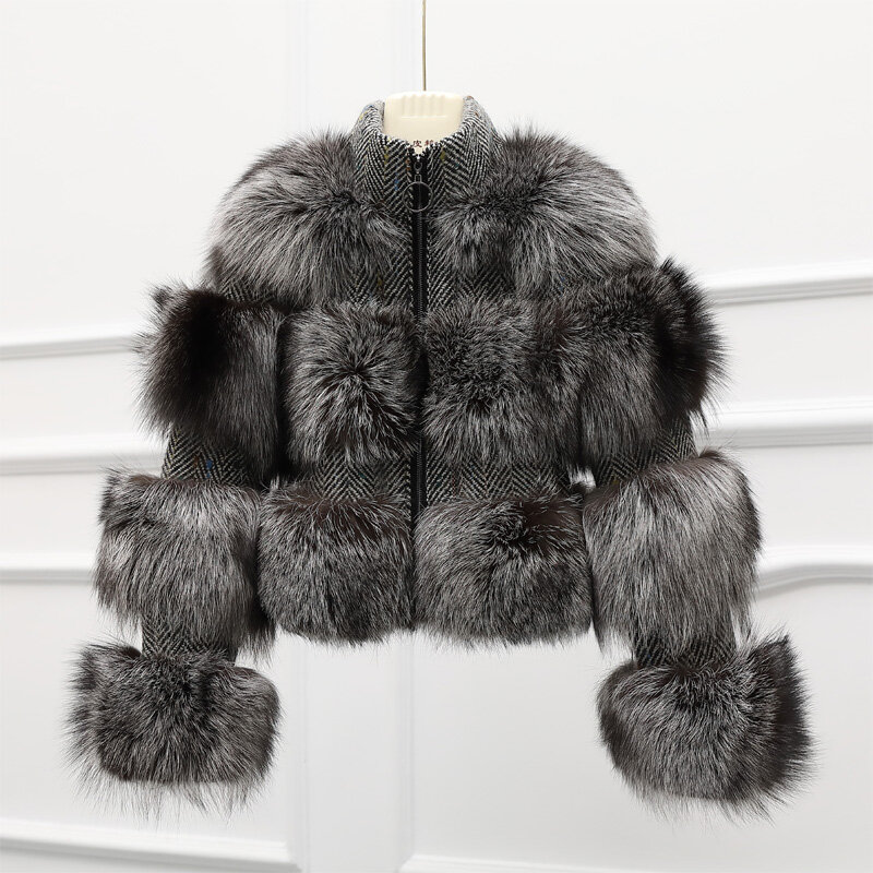 2023 Natural Raccoon Fur Woolen Coat Winter Jacket Women Parka Real Fur Coat Bomber Jacket Thick Warm Coats Fashion Streetwear