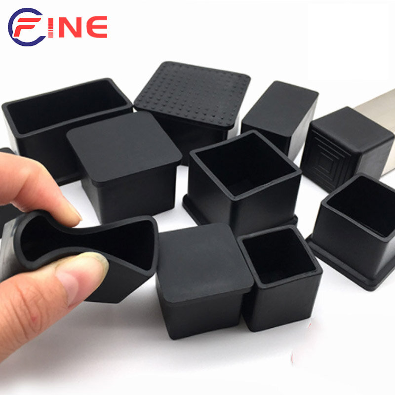 Black Square Rectangle Rubber Chair Leg Caps Table Feet Furniture Tube End Covers Tips Non-slip Floor Protector Pads Pipe Plugs