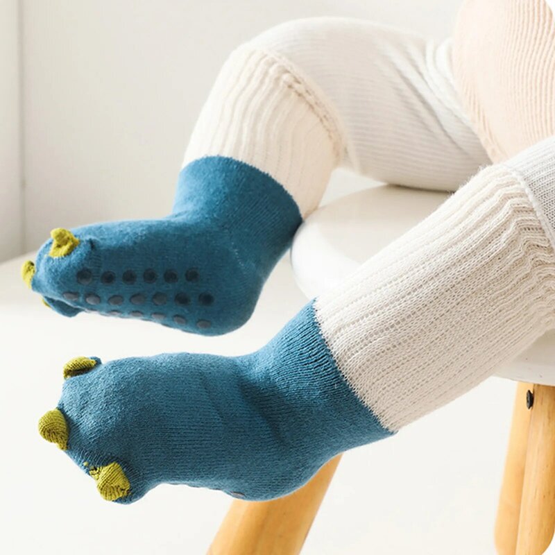 Женские чулки, детские носки, милые детские носки в горошек с динозавром, резиновые напольные носки для мальчиков и девочек, пинетки