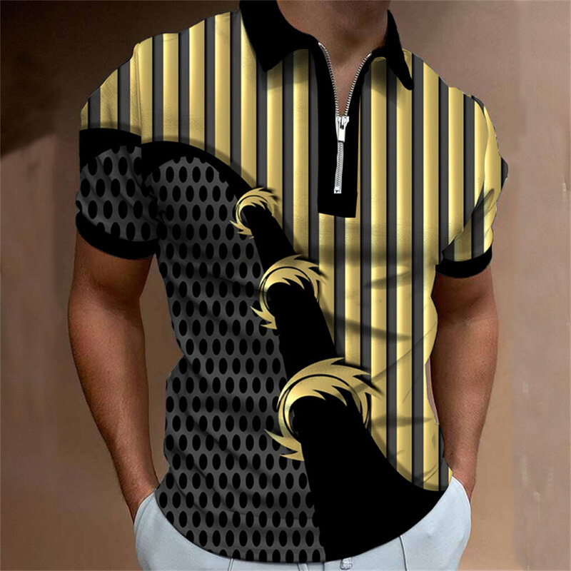 Short -sleeved Summer Men's Zipper Striped POLO Shirt