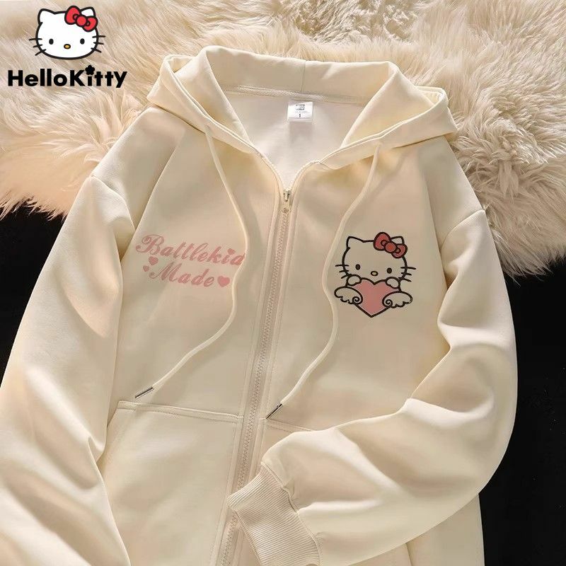 Hoodie Anime Hello Kitty para mulheres, moletom kawaii, roupas casuais soltas, cardigã para outono e inverno, casaco fofo, Y2K, Sanrio