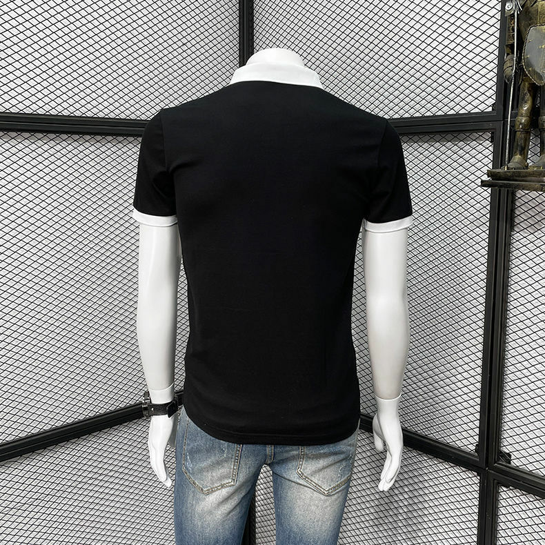 メンズ半袖ラペルポロシャツ,ファッショナブルなメンズボディシャツ,対照的なハイエンドのTシャツ,トレンディなブランド,新品
