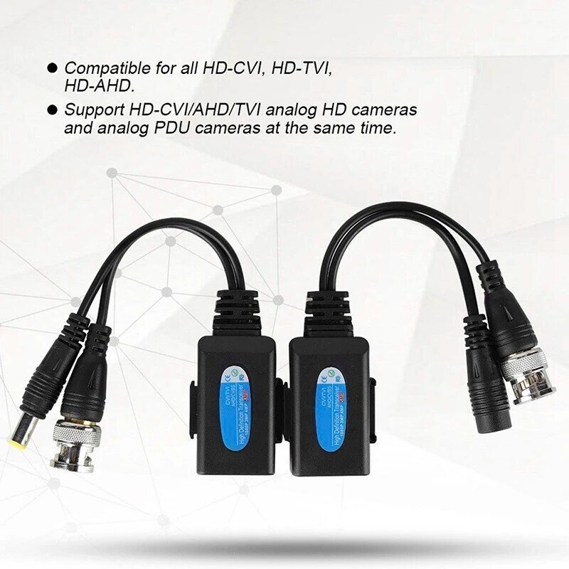 2pcs Passive CCTV Video Balun BNC to RJ45 Adapter with Power Full HD 1080P-5MP Surveillance Security Camera Ethernet Cable