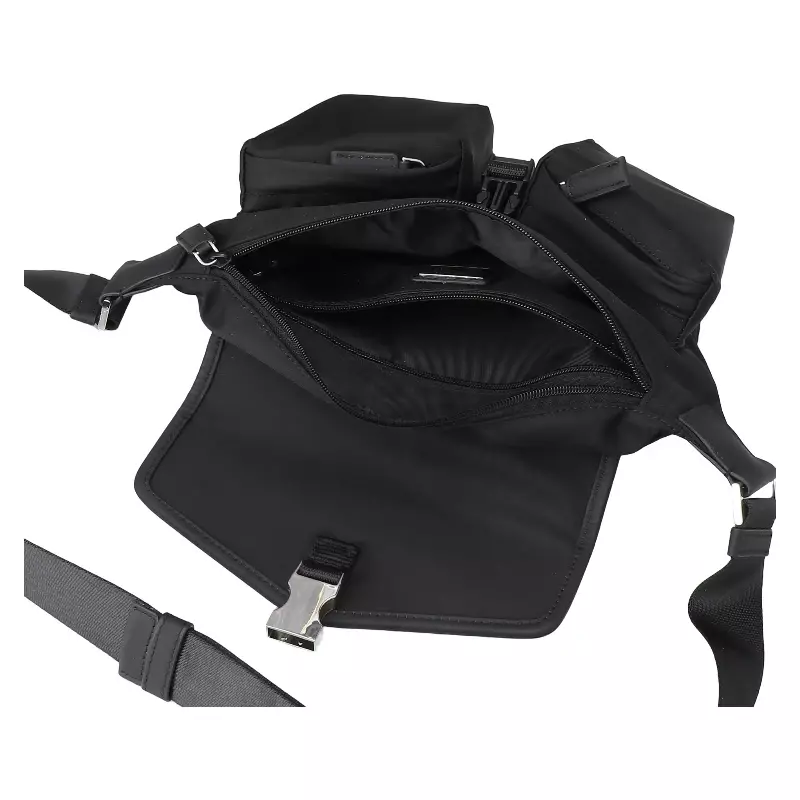 Men's black nylon waist bag, daily shoulder bag, commuting crossbody bag