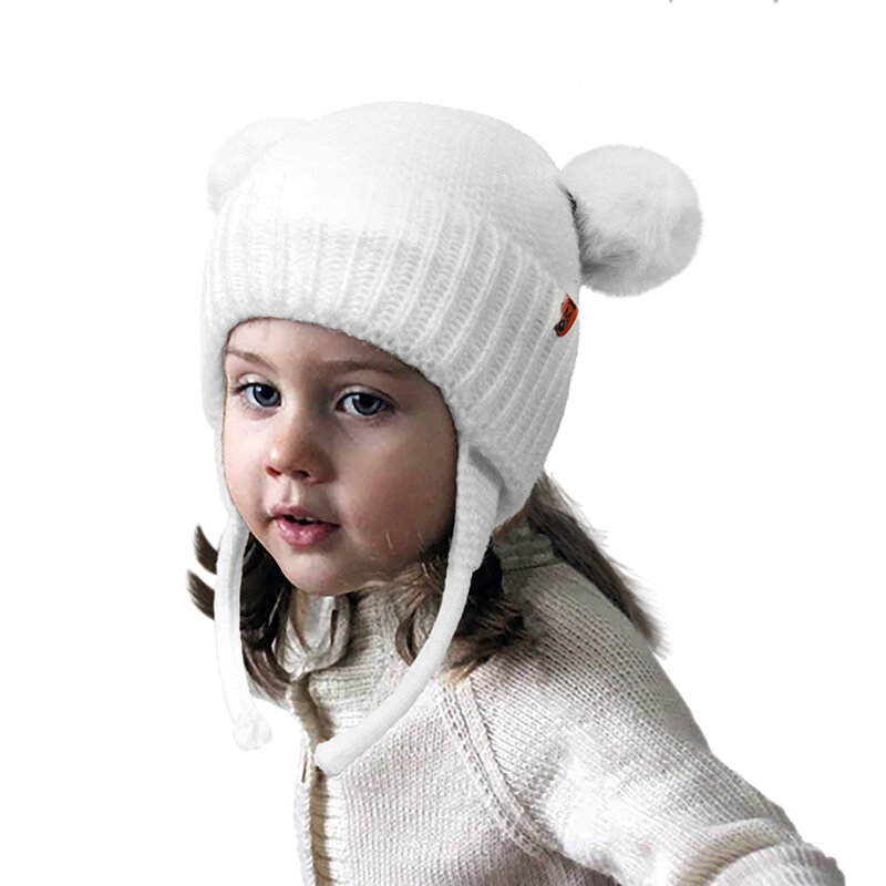 Милая детская шапка с помпоном, зимняя теплая детская шапочка, шапка, вязаная крючком однотонная Защитная детская Шапка-бини для малышей, шапка для маленьких девочек и мальчиков