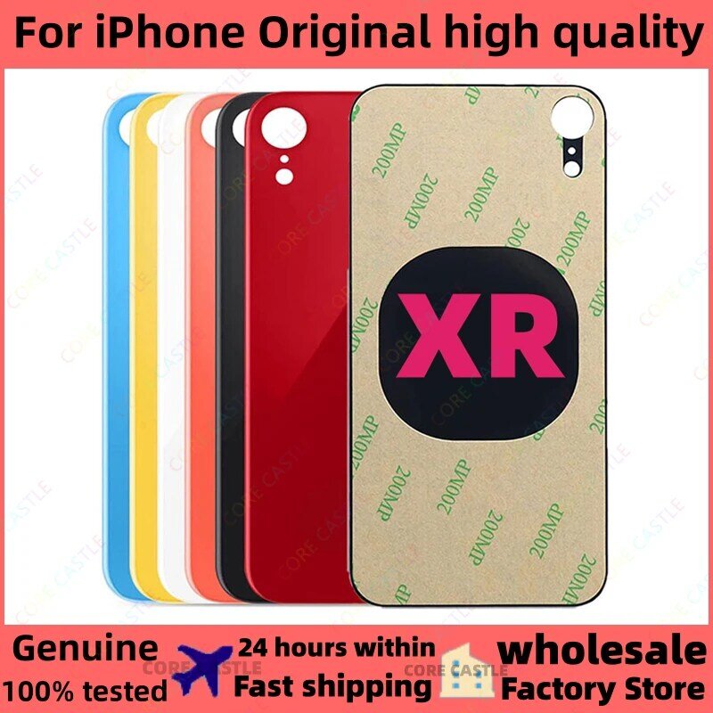 For iPhone XR Back Glass Panel Battery Cover Replacement Parts Original OEM Big Hole Camera Rear Door Housing with 3M Tape+Logo