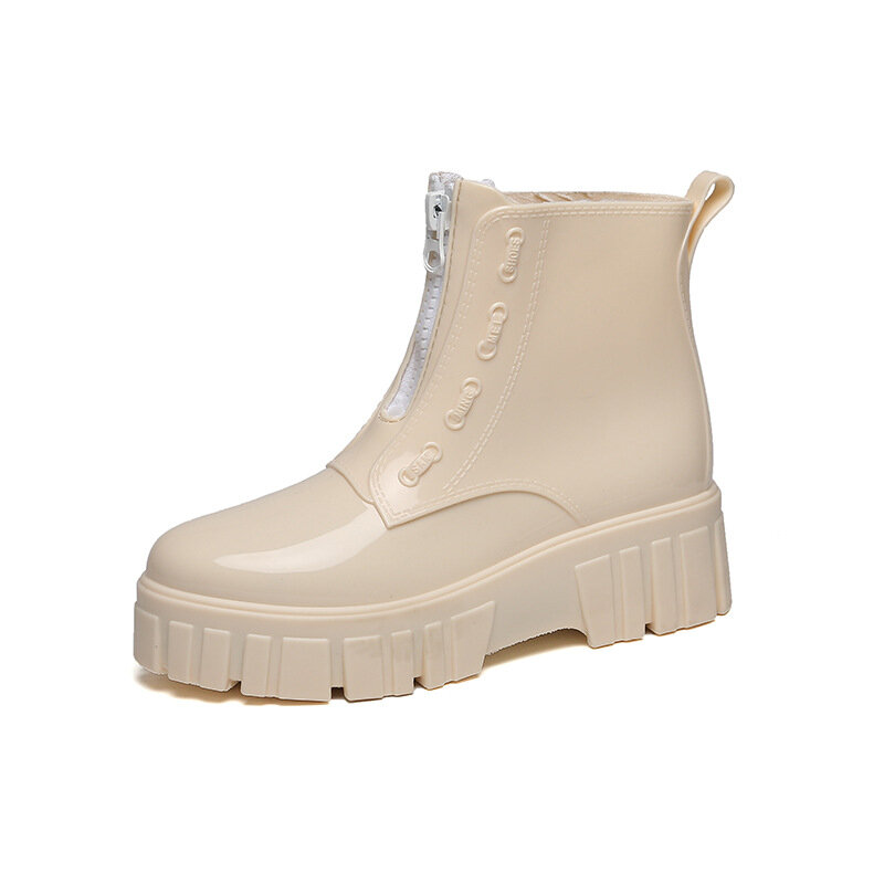 Sepatu bot hujan wanita, sepatu bot karet pergelangan kaki Platform nyaman, sepatu hujan tahan air PVC