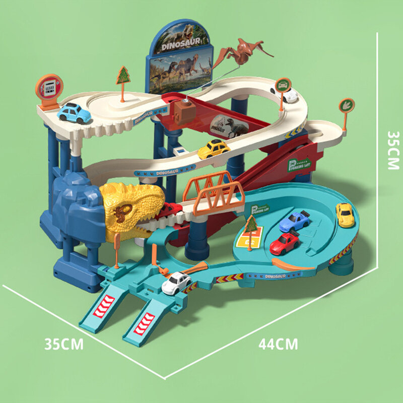 2023 Elektrische Dinosaurus Track Park Speelgoed Auto Adventure Gebogen Weg Rail Voertuig Parkeerplaats Kids Jongens Interactie Games Kid Gift