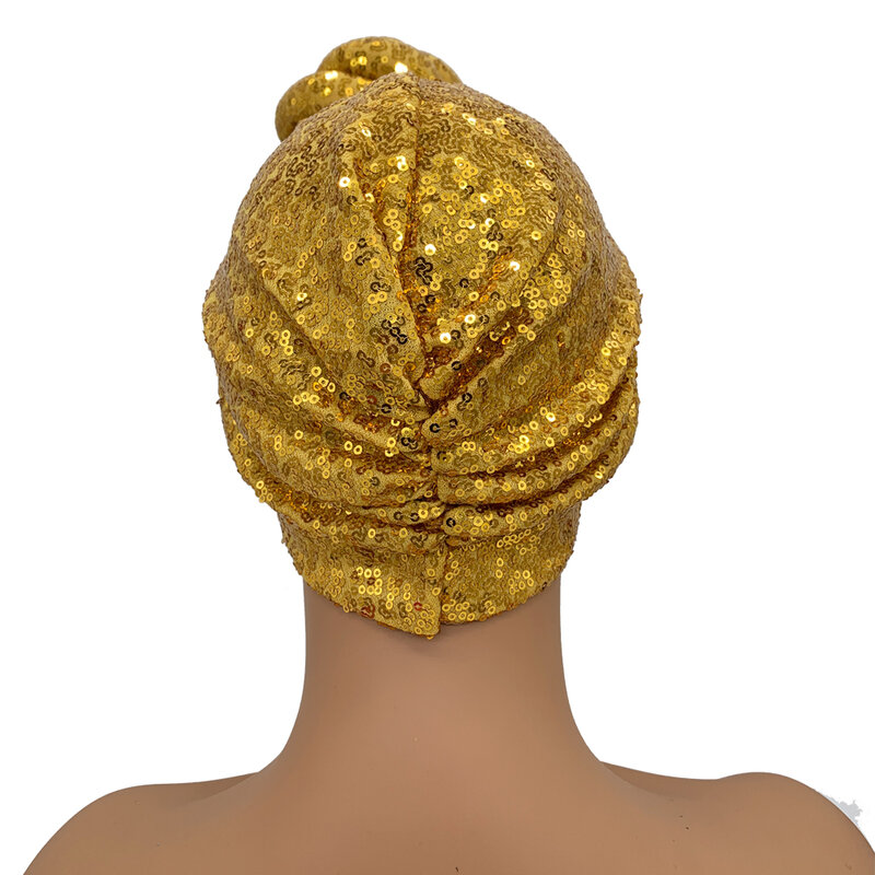 Тюрбан с блестками и витой цветочной застежкой, женская модная головная повязка в африканском стиле, мусульманский головной платок, Женский тюрбан