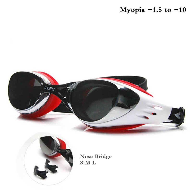 Gafas de natación para hombre y mujer, lentes de buceo de silicona HD, antivaho, con caja de plástico, para miopía, Extra nariz, dioptrías