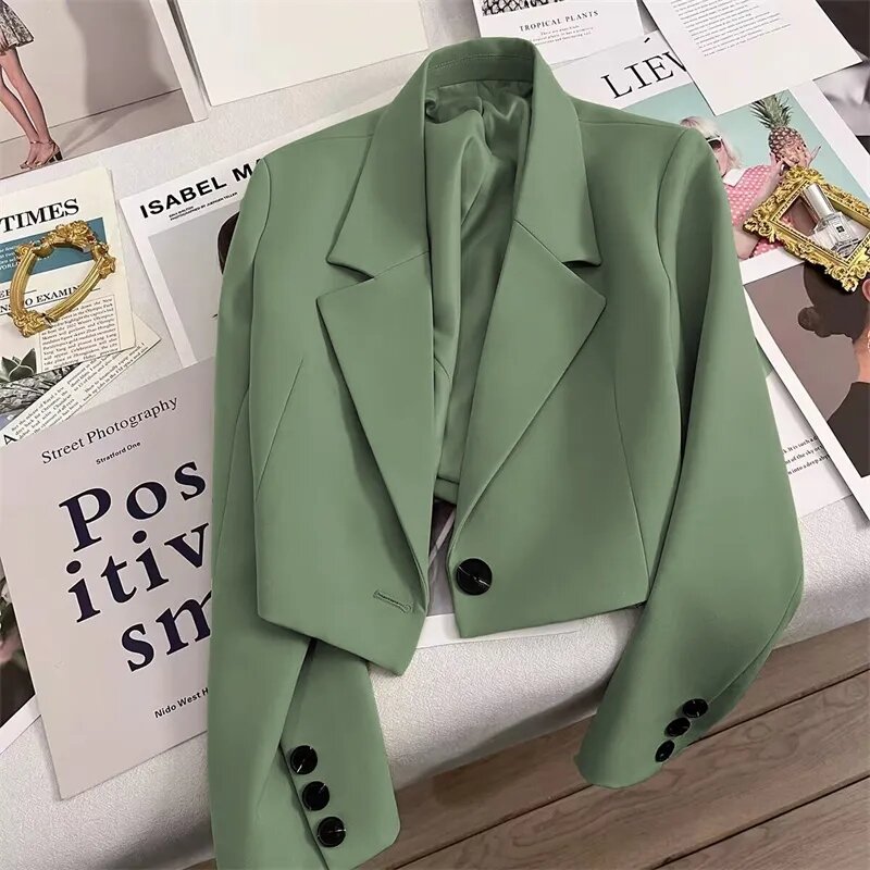 Jaqueta Joker pequena para senhoras, 1 botão, terno elegante, casaco curto, tops versão coreana, nova para estudantes, primavera e outono, 2024