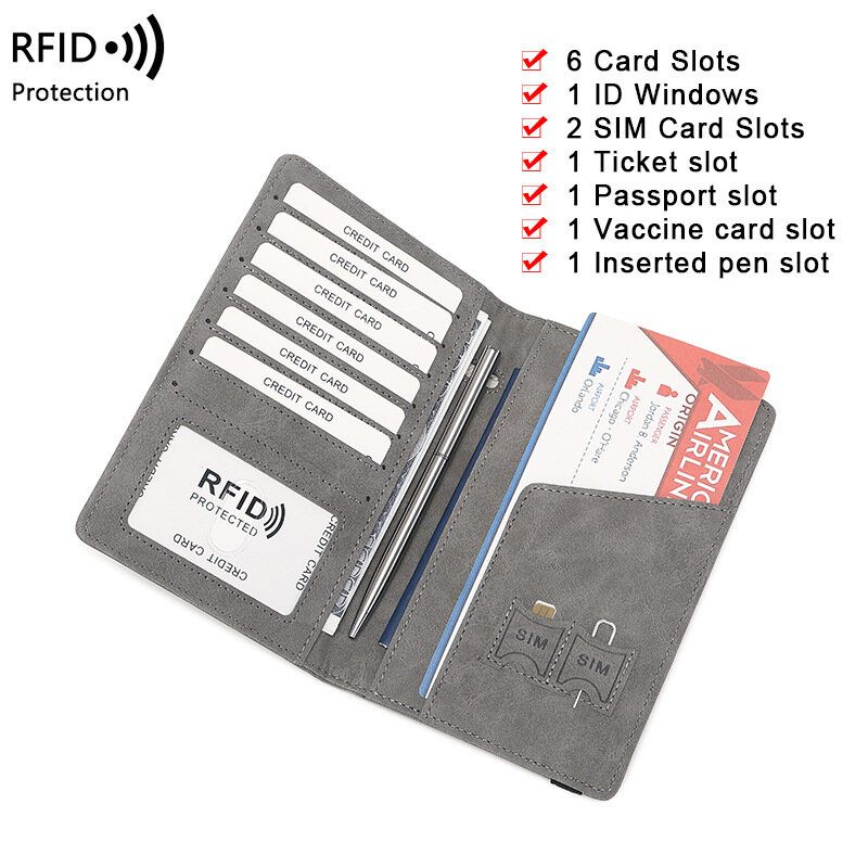 Porta passaporto portafoglio da viaggio in pelle porta carte di credito Rfid di lusso porta carte di credito protezione per passaporti lunghi Dropshipping