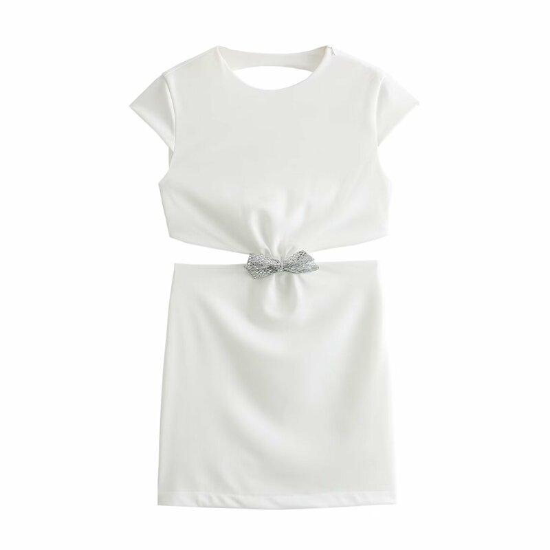 Donne 2024 New Chic Fashion Backless Soft Touch Jewelry bow style Mini Dress abiti femminili Vintage robe Vestidos