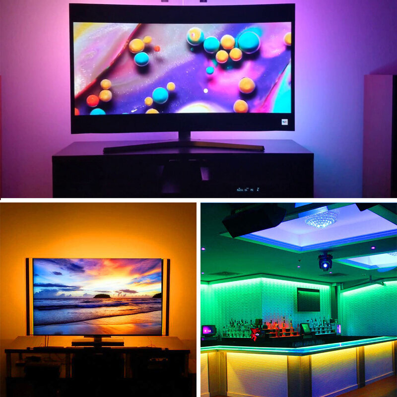 Tira de luces LED para iluminación de fondo de TV, iluminación colorida RGB 5050, USB, 24 teclas, Control remoto infrarrojo de larga distancia, luz de neón para el hogar