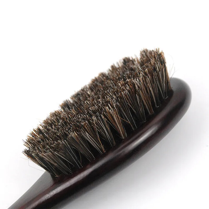 Cepillo de limpieza de pelo de caballo con mango de madera, cepillo de barba de peluquería, peine de peinado de barbero antiestático, herramientas de afeitado, cepillo de onda 360