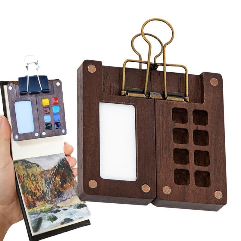 Scatola di pittura ad acquerello fatta a mano in legno portatile creativa 8 griglie scatola vuota Mini forniture per pittura tavolozza di vernice acrilica noce