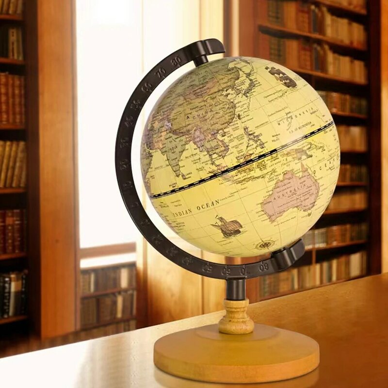 Mapa del mundo de la tierra en inglés, Base de madera Retro, instrumento de tierra, geografía, educación, decoración de Escritorio, Muebles, 22x14cm