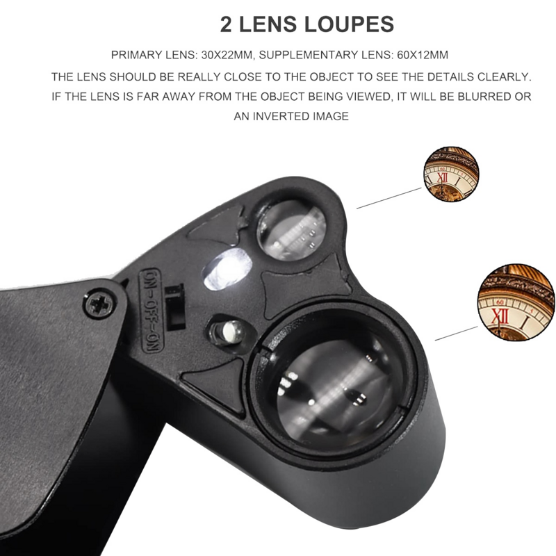 30X 60X Illuminated Jewelers Loupe Magnifier, Foldable Jewelry Magnifier, Magnifier with Bright LED Lighting for Gems