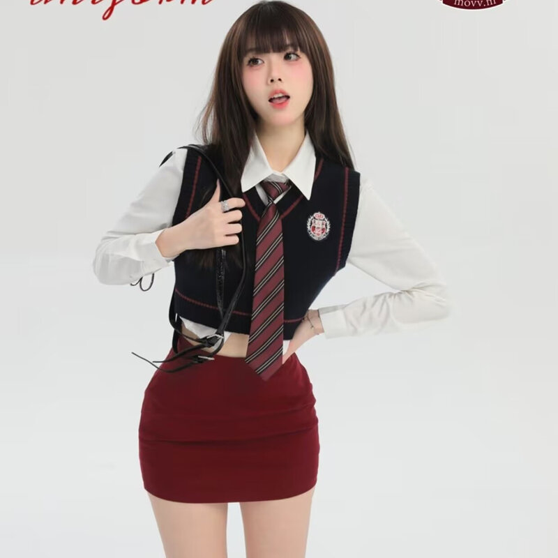 Школьная форма Jk в корейском японском стиле, модная Корейская Улучшенная школьная форма для девушек, вязаный жилет и юбка, комплект из трех предметов