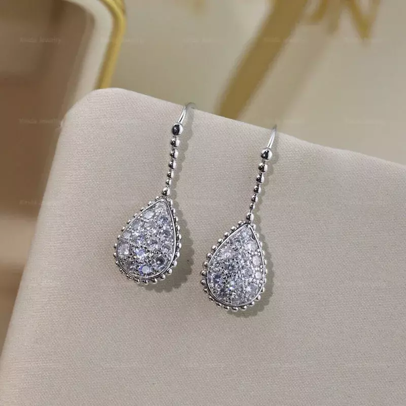 Classic Design 925 Sterling Silver Zircon Large Droplet Women's Earrings Elegant and Fashionable Brand Luxury Jewelry
