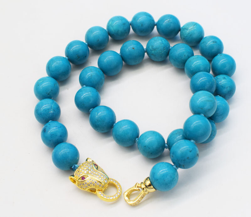 Синее бирюзовое ожерелье круглый 12 мм 18 "натуральный оптом и Желтый леопардовый крючок с застежкой