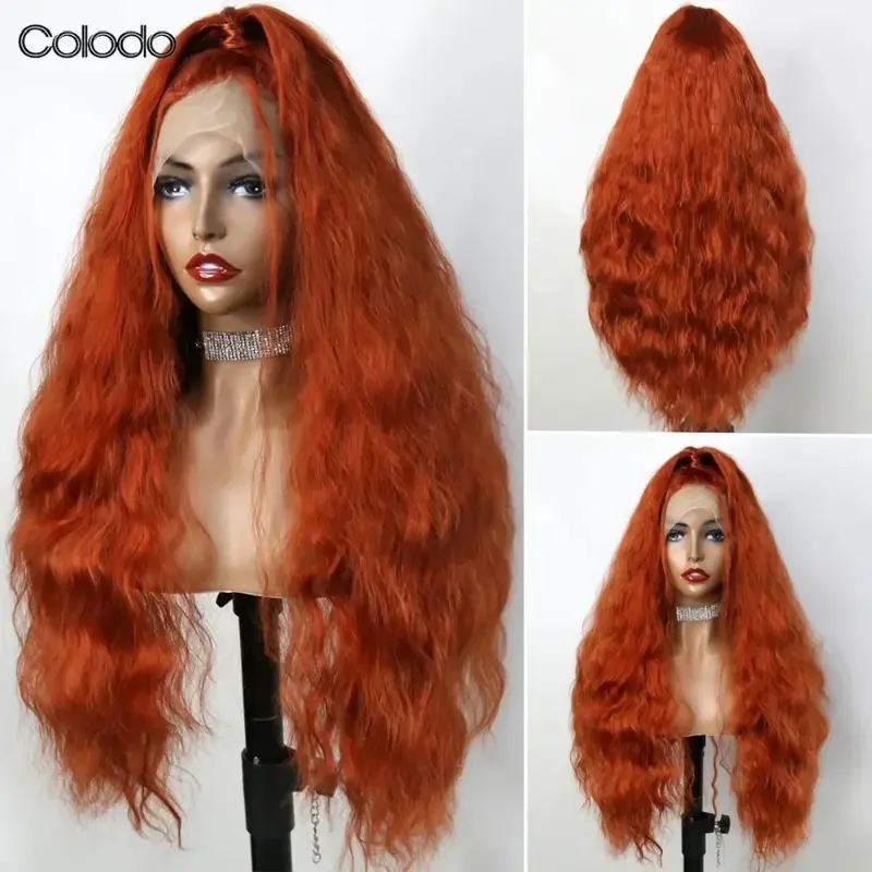 COLODO 13x4 Lace Front Wig for Woman Brown Synthetic Wig Body Wave 180% Density Preplucked Heat Resistant Cosplay with Baby Hair