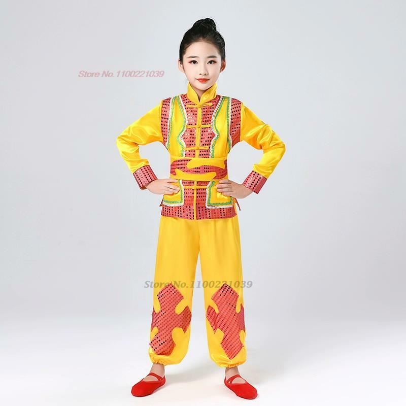 Fato tradicional chinês de Kung Fu uniforme infantil, terno de lantejoula nacional Wushu, roupa tradicional de Wing-Chun, 2024