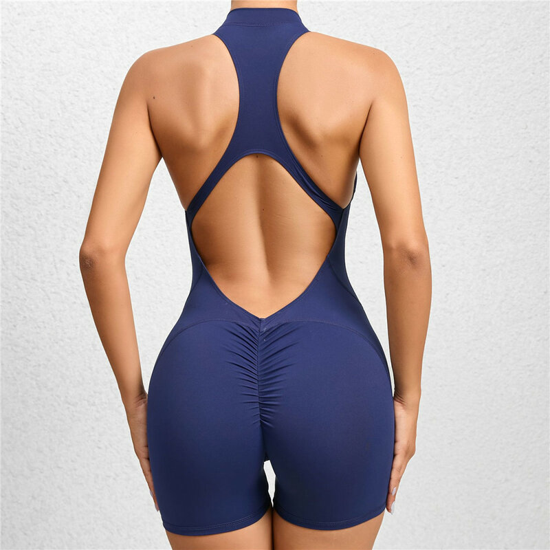 Nowe Zip Up Rompers Scrunch Butt Yoga Sets Spodnie bez rękawów Jumpsuit dla kobiet Fitness Gym Clothing Workout Open Back Sports Suit