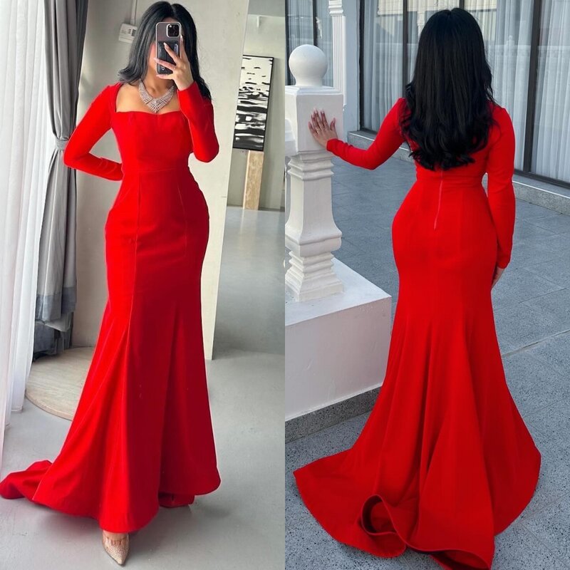  Evening Prom  Saudi Arabia Jersey Ruched Cocktail Party Mermaid Square Neck Bespoke Occasion Gown Long es