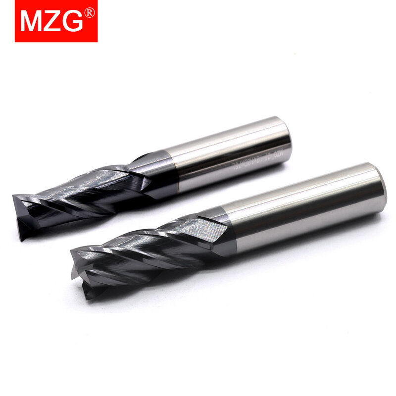 MZG HRC 45 55 65 2 Tepi 4 Seruling Persegi Pemotong Penggilingan Titanium Mesin CNC Keras Paduan Karbida Alat Tungsten Steel End Mill