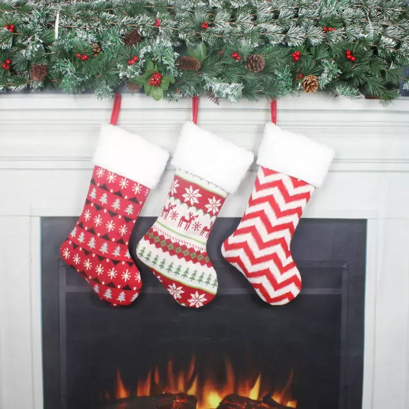 تدفئة الساق للأطفال ، الجوارب الزخرفية ، كيس هدية معلق الحلوى ، الصوف الأحمر ، جوارب عيد الميلاد الجديدة