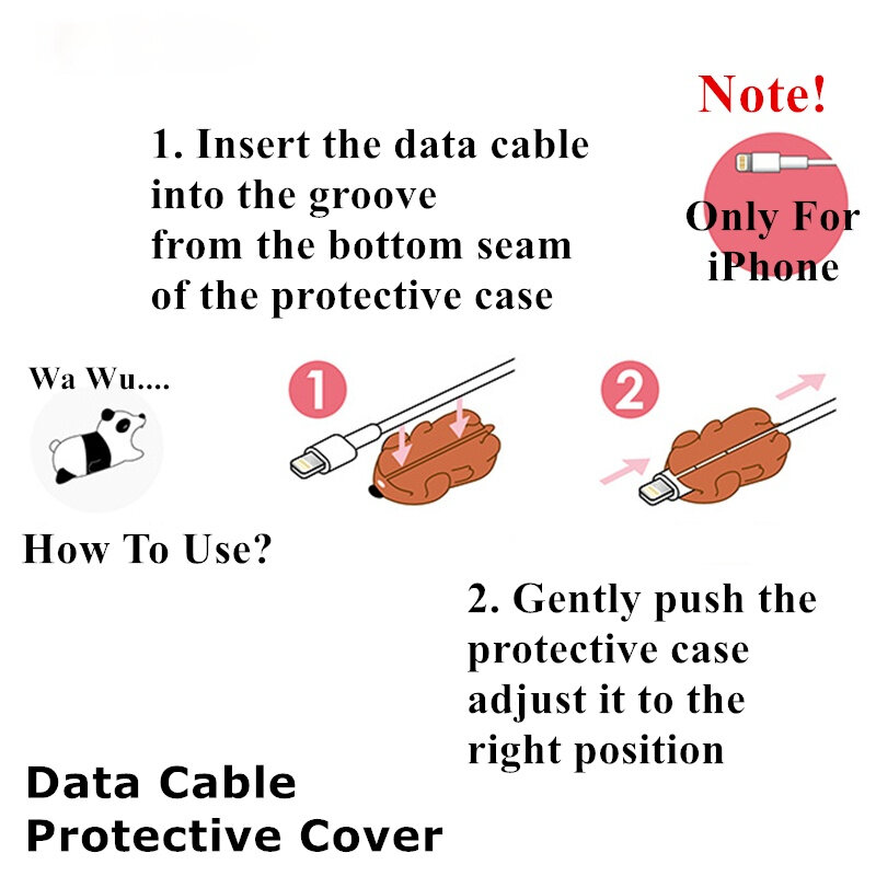 Soporte de almacenamiento de cables de animales, cubierta protectora de dibujos animados divertidos para iPhone, funda de Cable USB, Protector de bobinadora