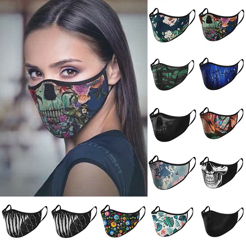 1pc Adult Male And Female Soft Running Washable Multiple Use Avoid Saliva Windproof Protective Mask Popular Skull Print Mask