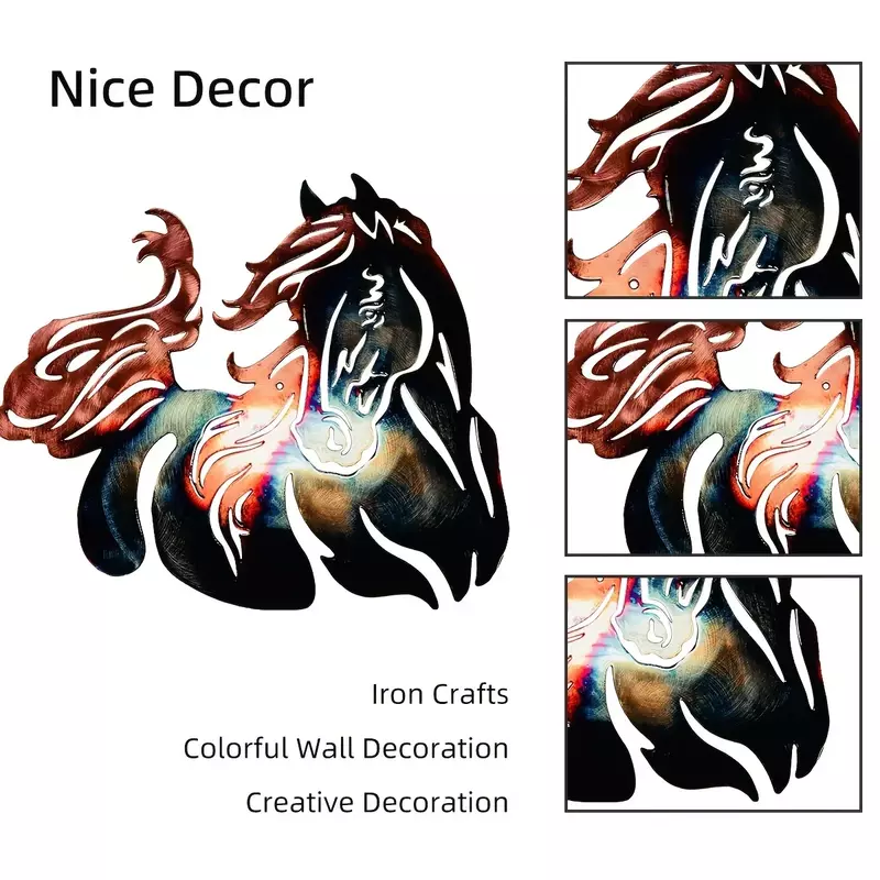 CIFVP Deco-Décoration murale cheval en métal, artisanat coloré, pour la maison
