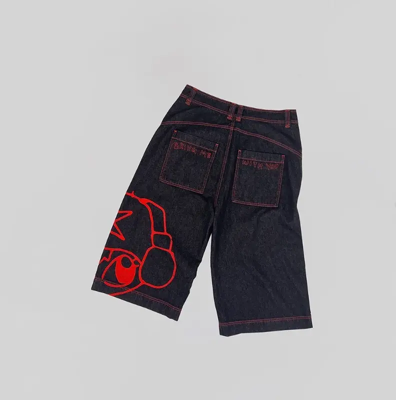 New Embroidered Harajuku Hip Hop Denim 2023 Summer Gothic Men's Basketball Shorts Embroidered Baggy Fitness Casual Shorts Y2K
