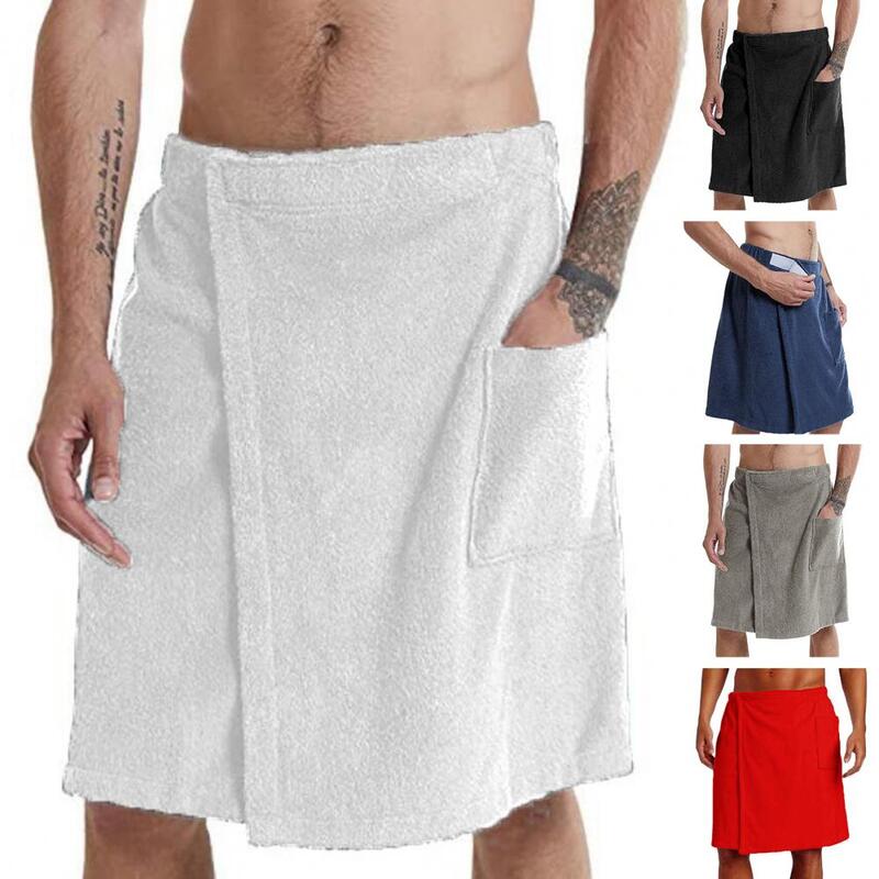 Handuk mandi pinggang elastis bisa diatur Pria, handuk mandi dengan saku untuk olahraga luar ruangan Gym Spa, gaun malam pakaian rumah nyaman