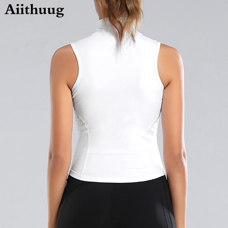 Aiithuug-Chaleco atlético con cremallera para mujer, chaqueta sin mangas para correr, Tops de Yoga, camisas de cuello alto, Top deportivo, Tops de entrenamiento de Fitness