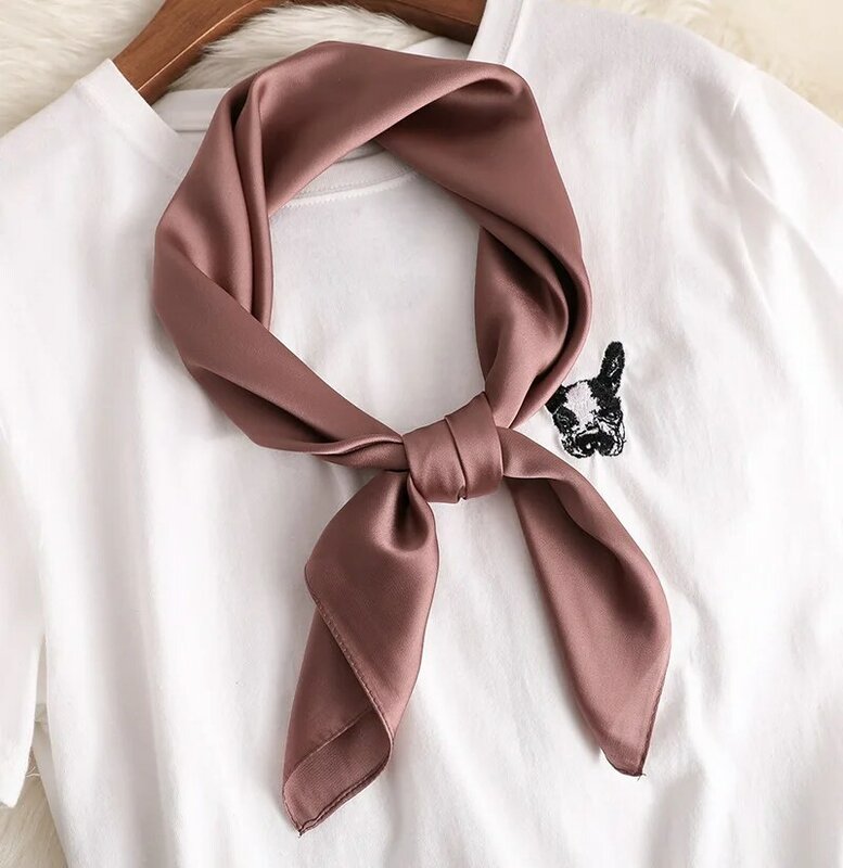 2022 New Spring Summer Women Silk Scarf Square Solid Color Shawl And Wrap Lady Hair Neck Scarves  Soft Office Bandana Foulard