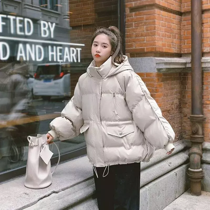 2024 New Women Down Cotton Coat Winter Jacket Female Shotr Solid Color Parkas Loose Thick Warm Outwear Hooded Fashion Overcoat