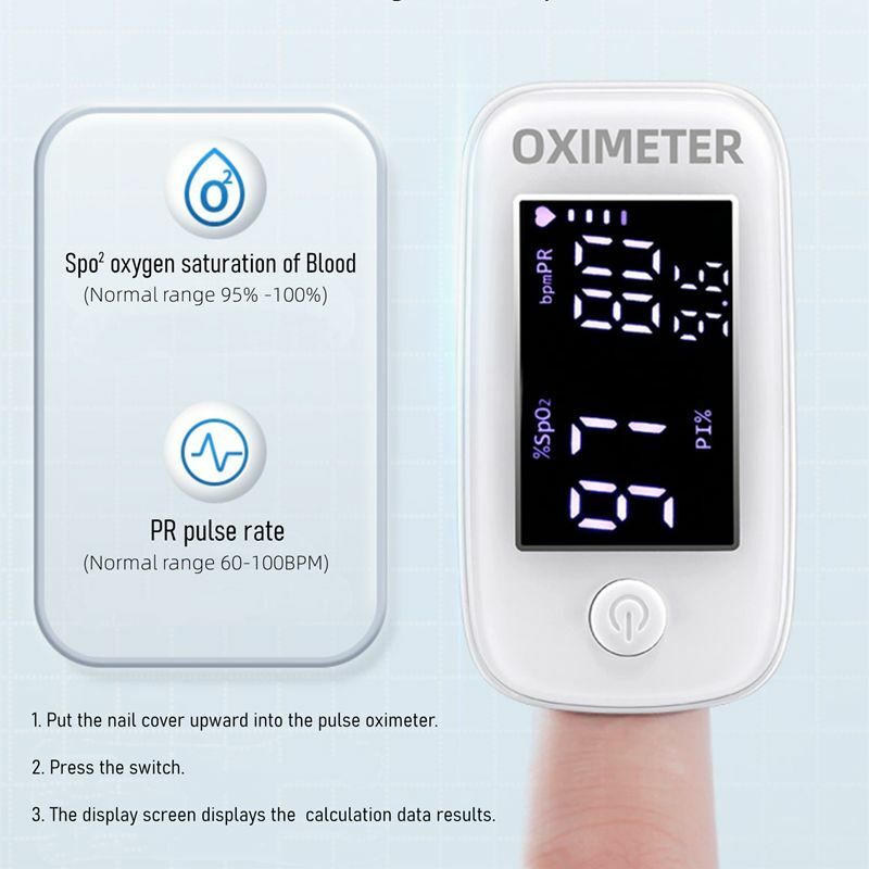 Oksimeter denyut jantung Digital, pengukur saturasi oksigen darah pemantau tidur SPO2 PR PI tampilan LED