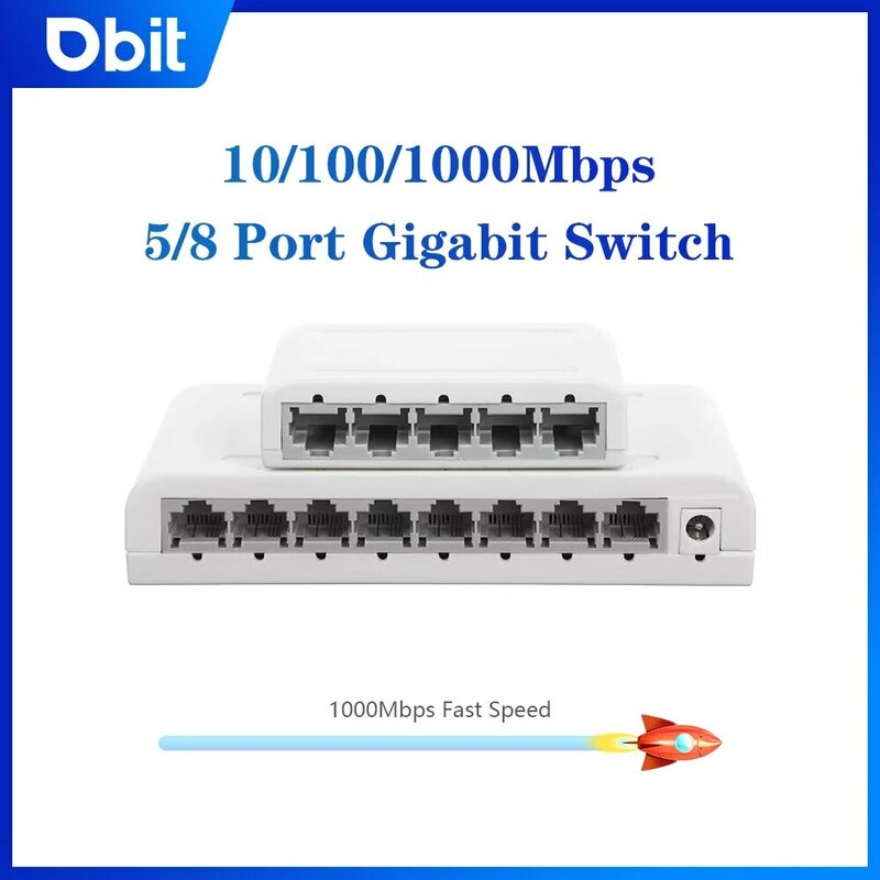 DBIT 5 /8 Port Gigabit Data Switch,Network Hub,Desktop Ethernet Splitter,Plug & Play Shielded Ports Fanless Quiet Mini Portable