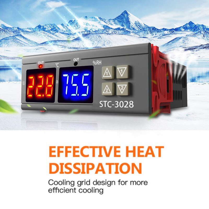 Termostato Digital Duplo para Controle de Temperatura e Umidade, Termômetro e Higrômetro, Controlador Incubadora, AC 220V, DC 12V, 24V, STC-3028